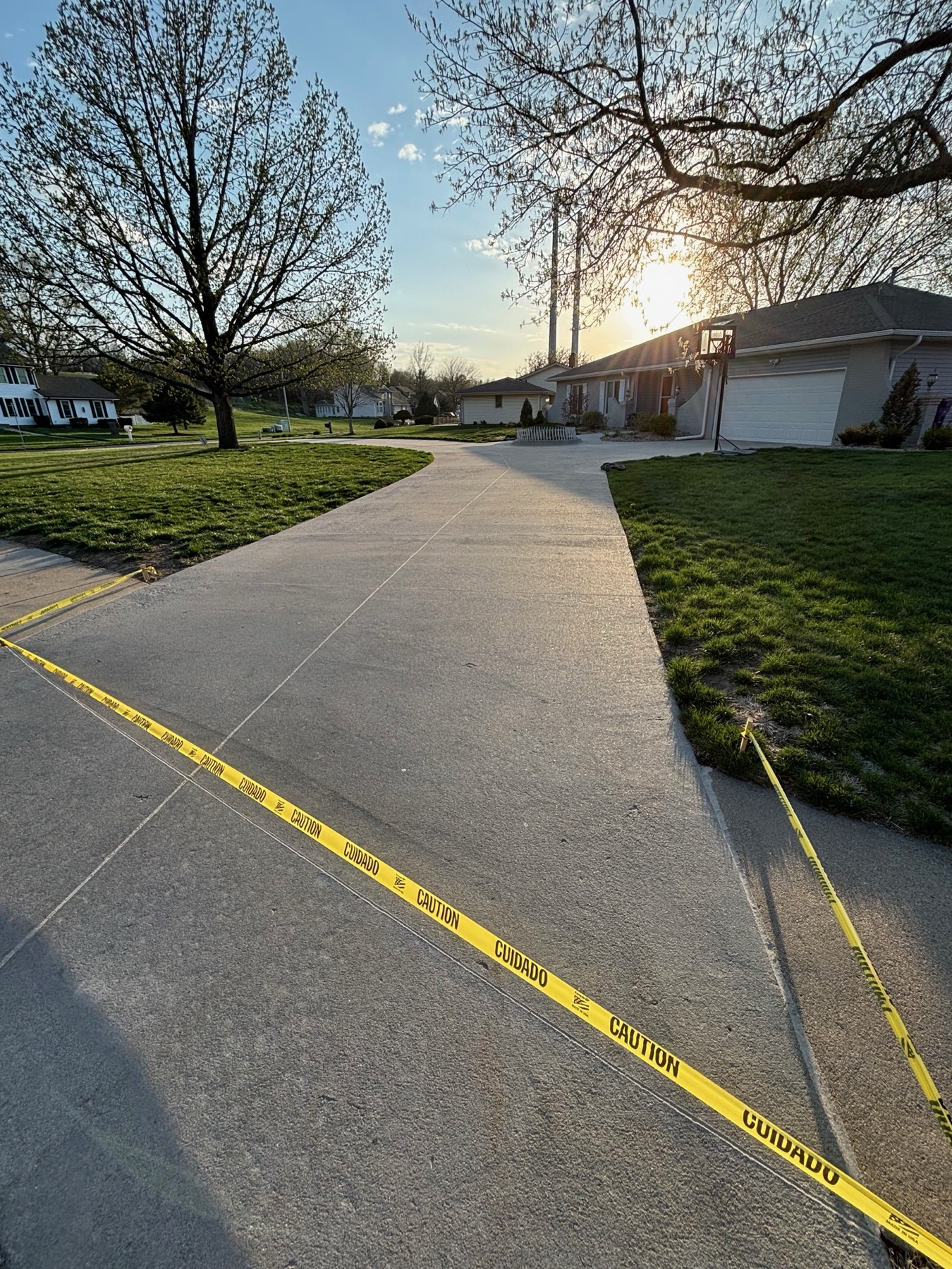 Golden hour driveway after caulking